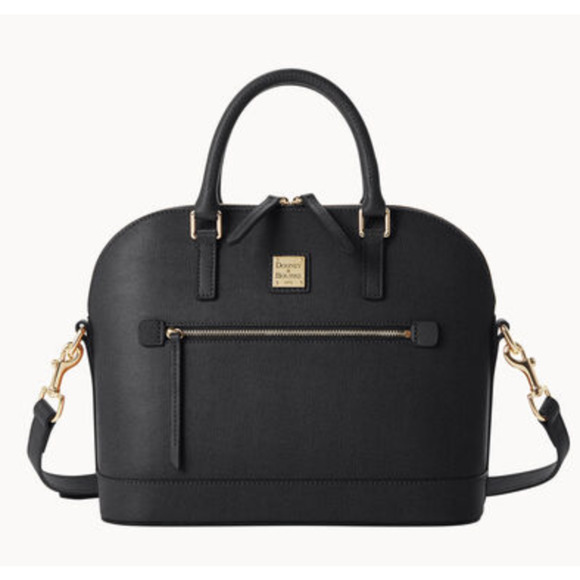 Dooney & Bourke Handbags - Dooney & Bourke Saffiano Domed Zip Satchel Black Leather Purse